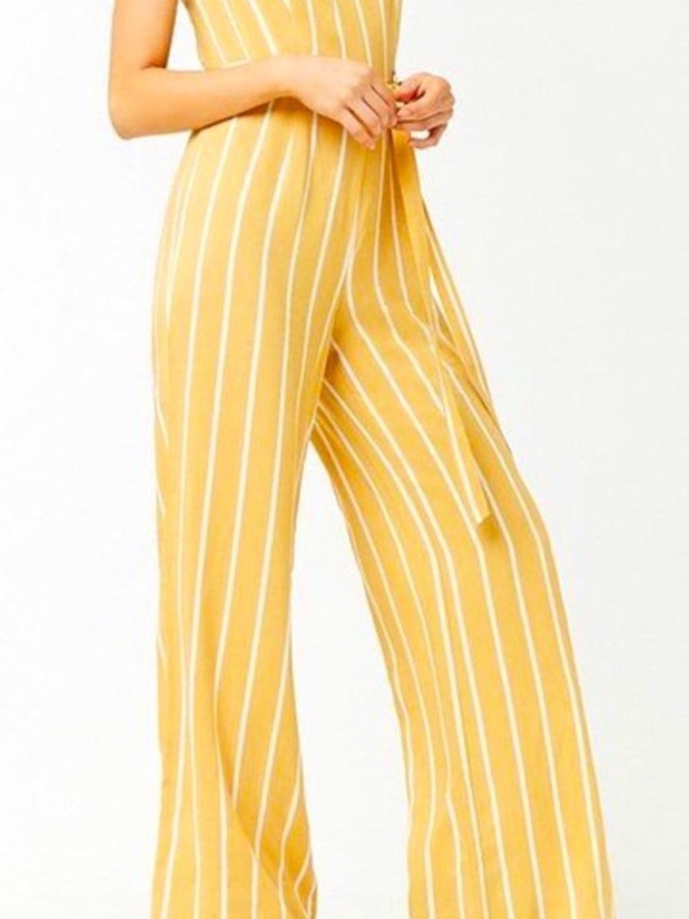 NWT Forever 21 Mustard Yellow Striped Wide-Leg Tank Jumpsuit S